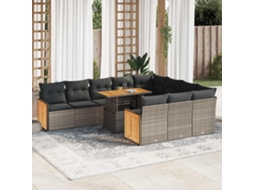Vidaxl 11 Pcs Conjunto Sofás De Jardim C/ Almofadões Vime Pe/acácia