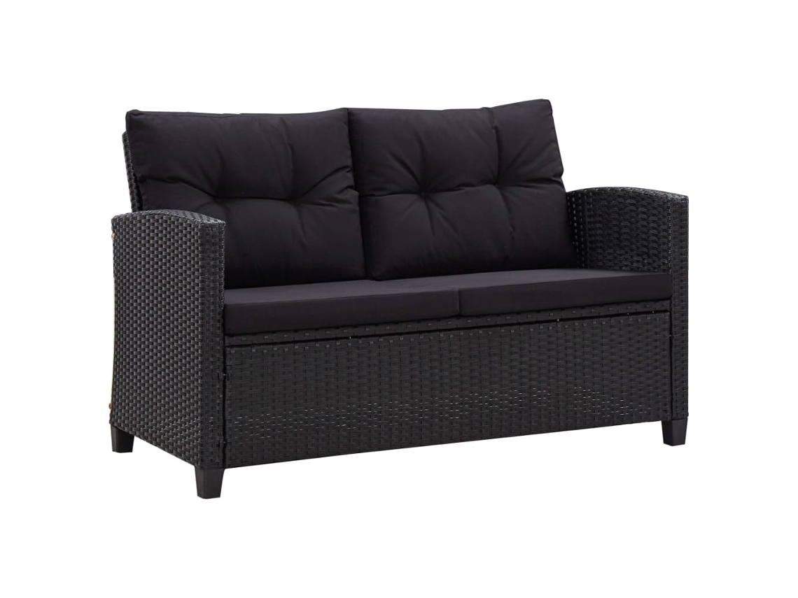 Sofá De Jardim 2 Lugares Com Almofadões 124 Cm Vime Pe Preto Dkd Home Decor