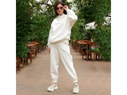Conjunto De Moletons Feminino 2 Peças Com Capuz E Calça De Moletom Para Treino E Lazer Branco