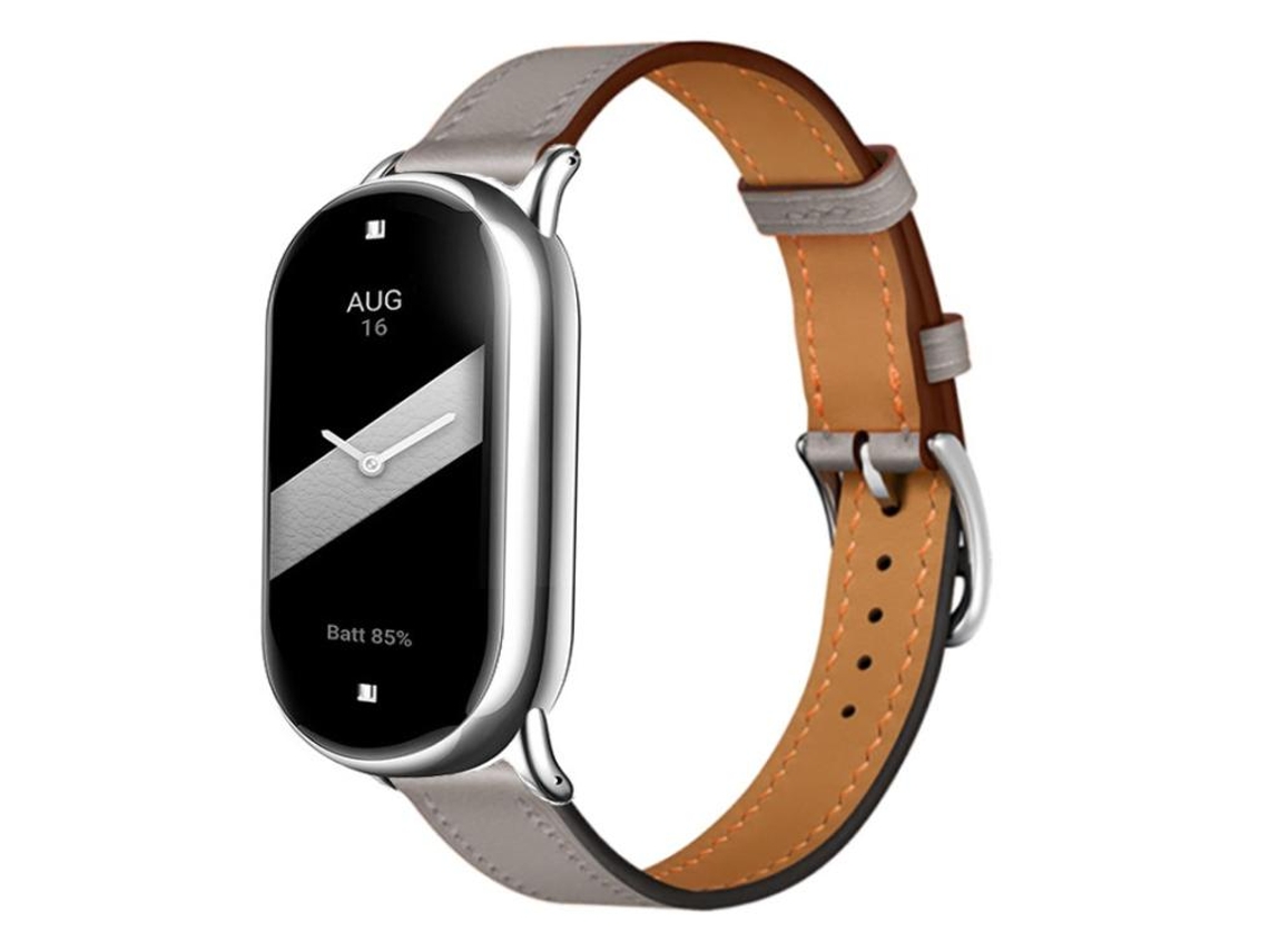 Bracelete para Xiaomi Smart Band 10/9/8 Couro com Fivela Prateada Cinza XIAOMOYU