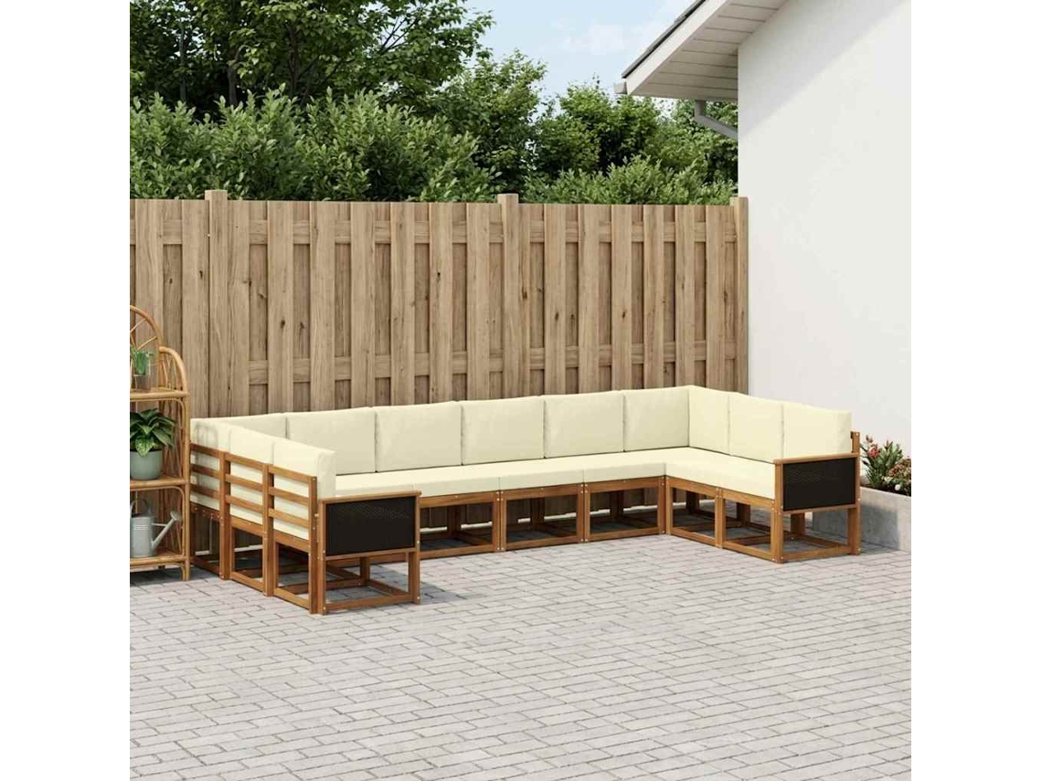 Vidaxl Conjunto De Sofás Para Exterior 10 Unid. Natural E Creme