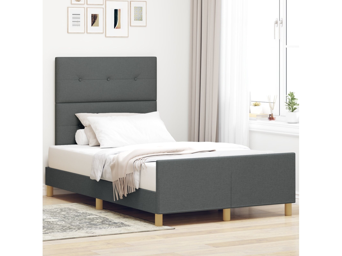 Cama Cinza Lovely Home Madeira Tecido Cinzento (120x190)