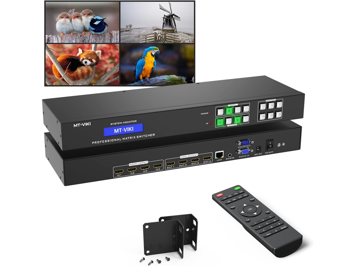 Matriz de comutação HDMI 4x4 com extrator de áudio estéreo de 3,5 mm + interface web, comutador e divisor, 4K 3