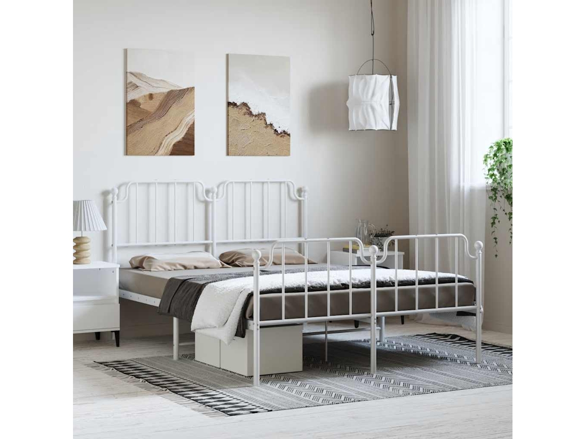 Estrutura De Cama Com Cabeceira E Pés 135x190 Cm Metal Branco