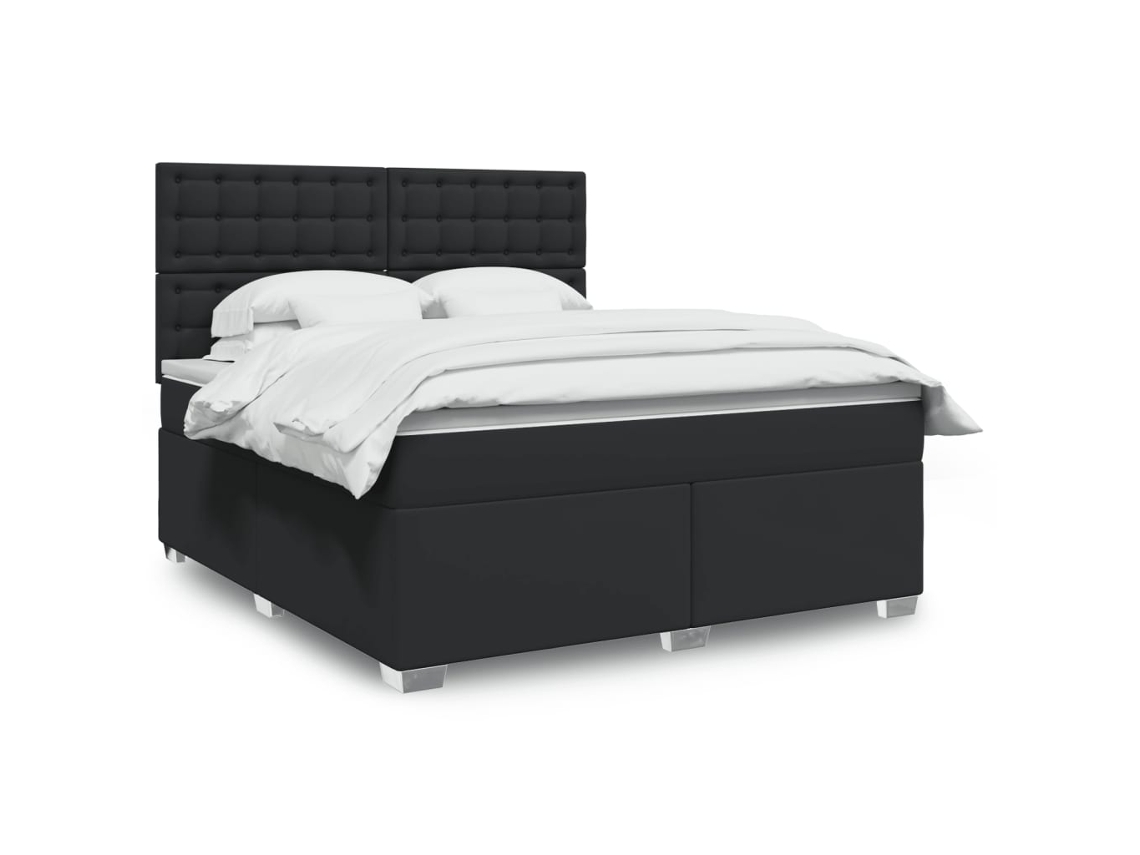 Cama Com Molas/colchão 180x200 Cm Couro Artificial Preto