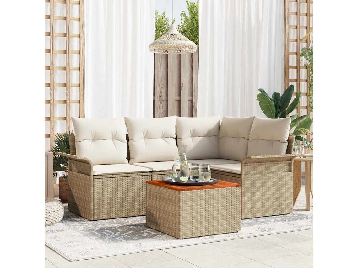 Vidaxl Conjunto De Sofá De Jardim 5 Unid. Bege Vime Pe