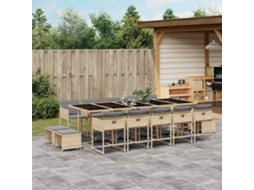 Vidaxl 15 Pcs Conj. Jantar Jardim C/ Almofadões Vime Pe Bege Misturado
