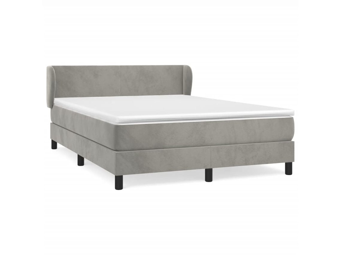 Cama com Molas e Colchão Veludo Cinzento Claro MAISON EXCLUSIVE (140x190 cm)