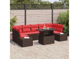Vidaxl Conjunto De Sofá De Jardim 8 Pcs Marrom E Vermelho Vime Pe