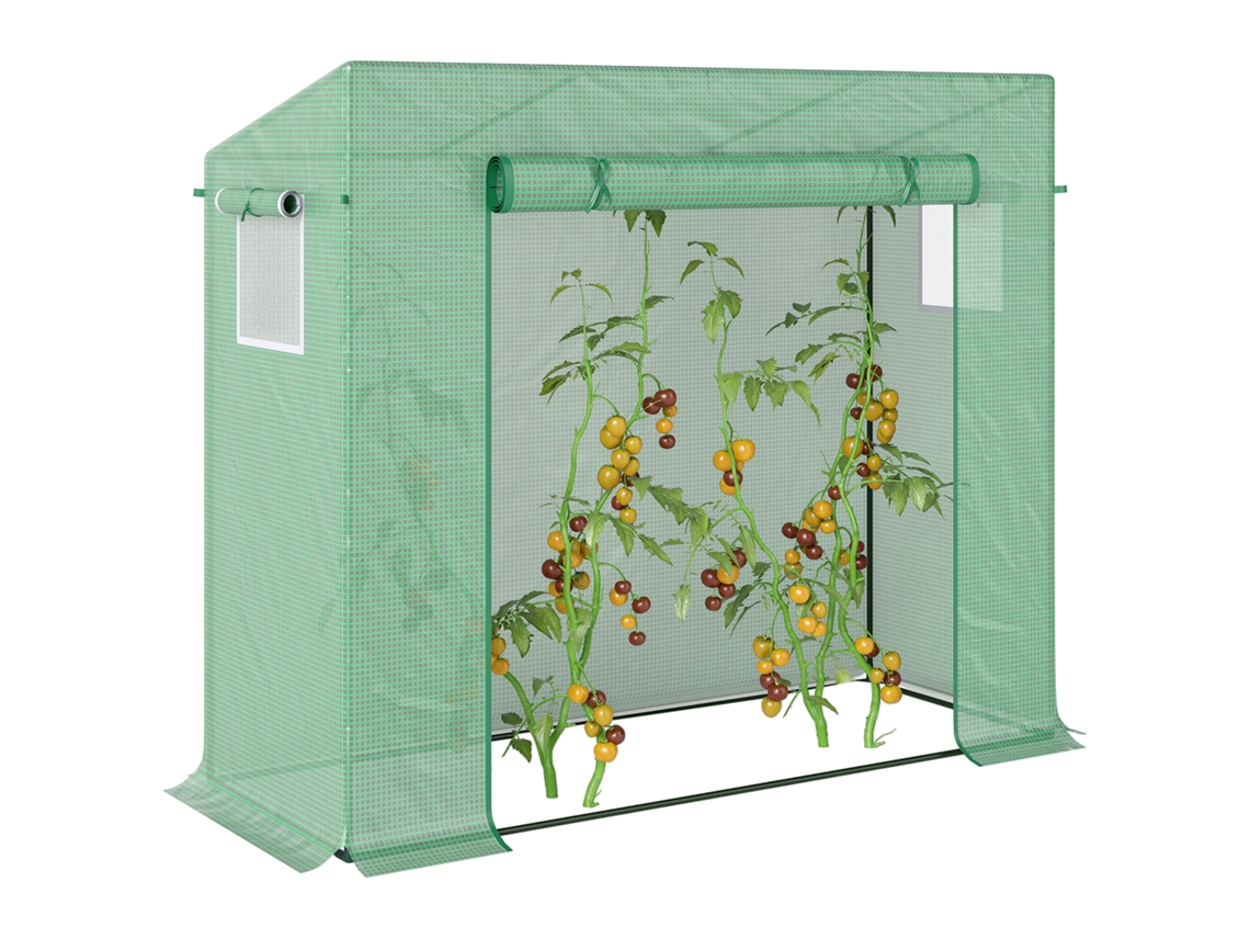 Estufa de jardim pequena com janelas e estrutura de aço 200x76x168cm verde BTFORUS