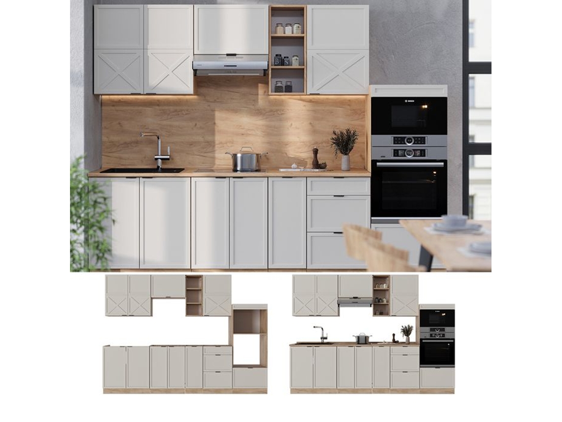 Tendência De Cozinha Fame Line, 280cm Sem Pt, Grisbeige/carvalho Dourado, Carvalho De Força Dourado, Vicco