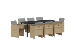 Conjunto 9 Conjunto De Jantar Para Jardim Vidaxl Bege Vime Pe (200 X 80 X 73 Cm)