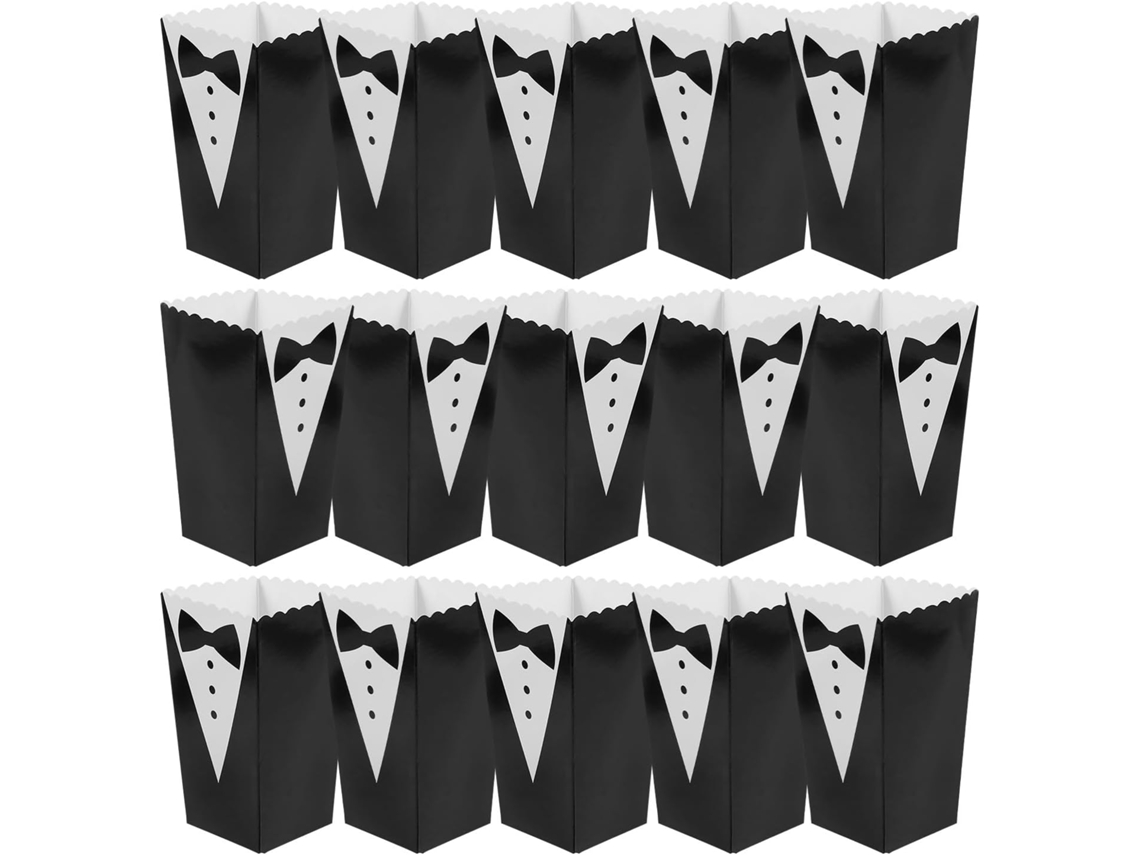 Caixas De Pipoca Papel Em Formato Smoking, Pacote Com 50 Unidades, Estampa De Gravata Borboleta Em Preto E Branco