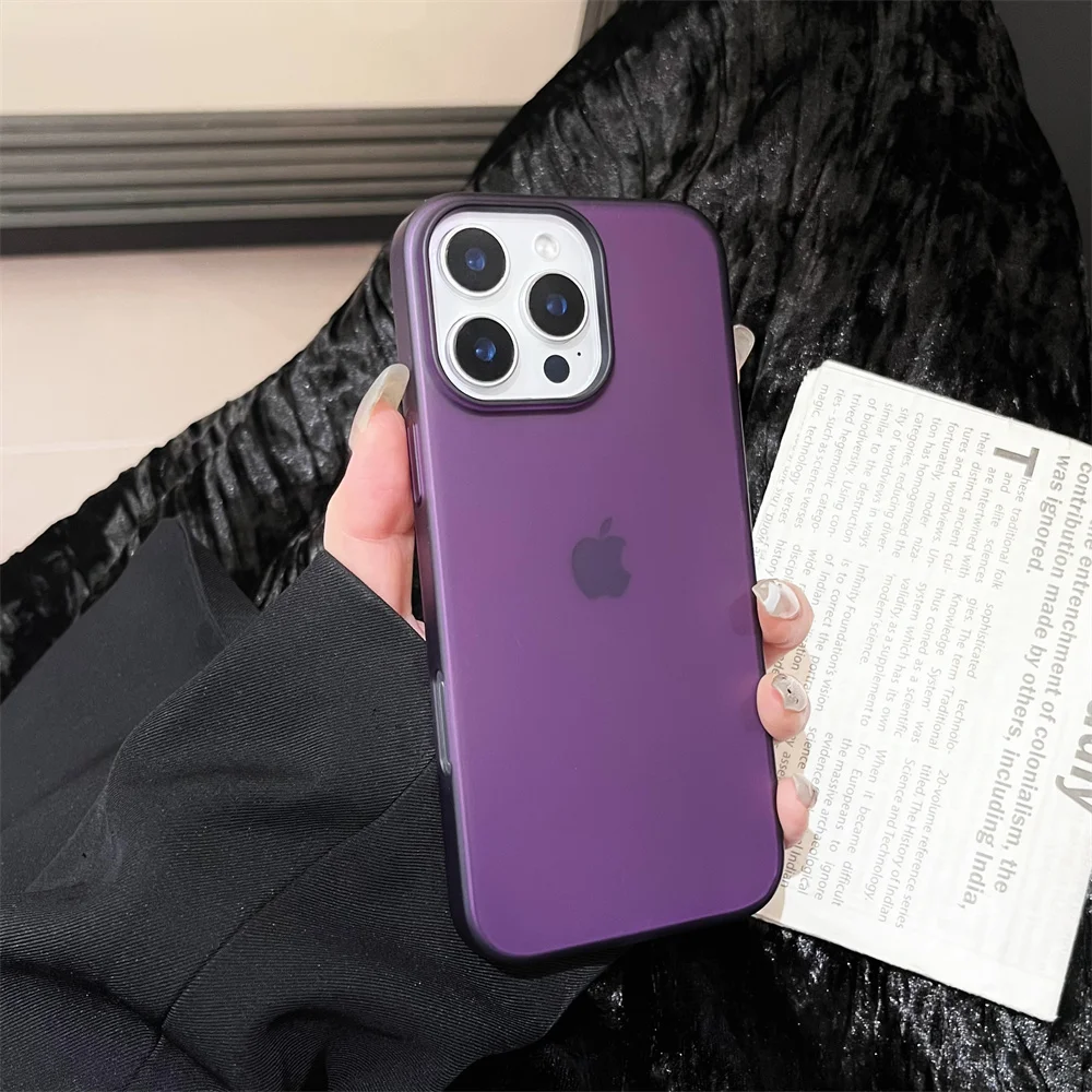 Capa Transparente Fosca Para Iphone (iphone 14 Pro, Roxa) Com Proteção De Silicone Resistente A Impactos.