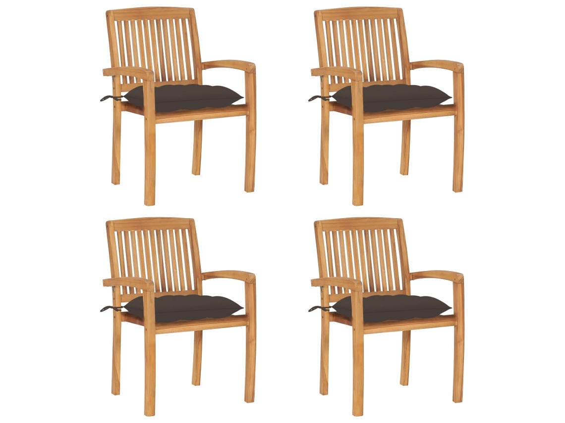Vidaxl Cadeiras De Jardim Empiháveis C/ Almofadões 4 Pcs Teca Maciça