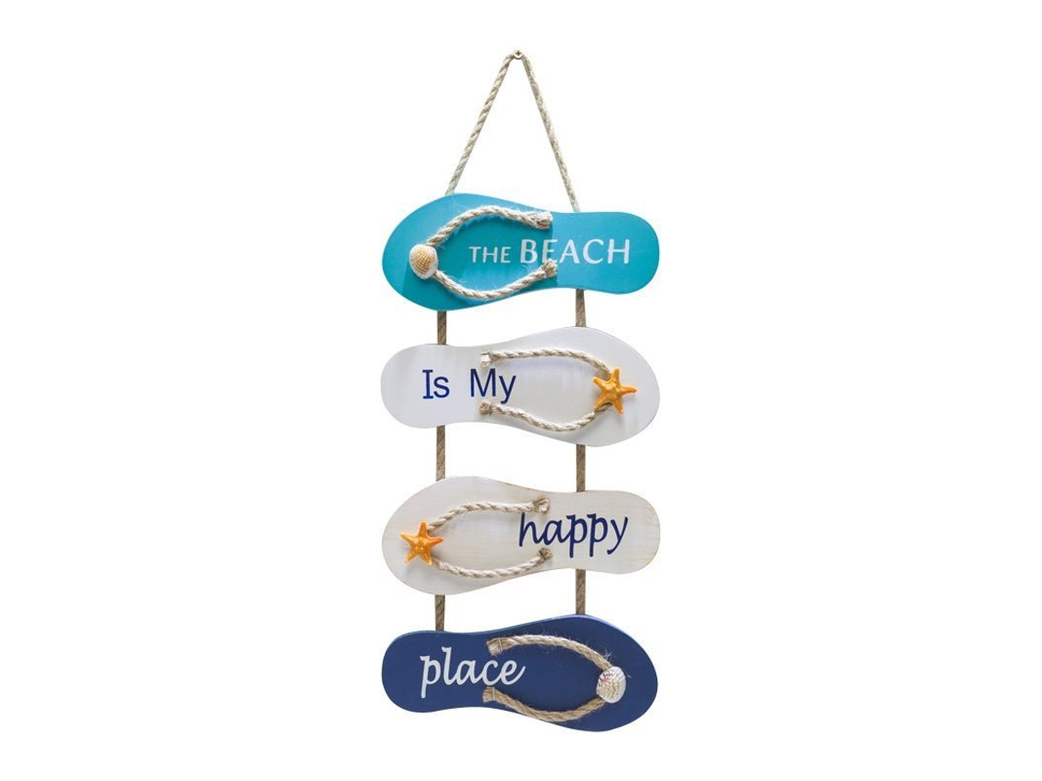 2026 signo The Beach Is My Happy Place com Chinelos Náuticos Pendente para Decoração de Parede 8.5x20 Polegadas