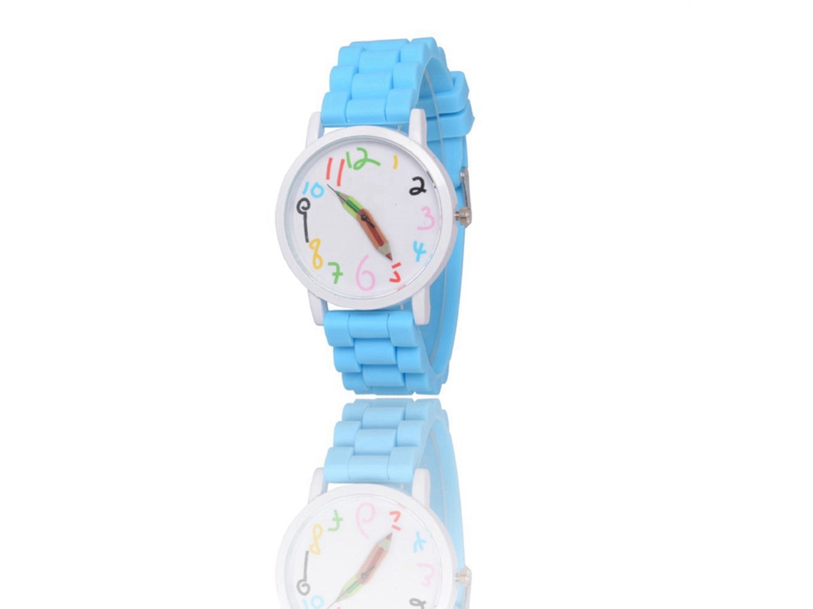 Reloj De Pulsera Para Mujer De Cuarzo Con Correa De Silicona Y Dial Redondo Colorido (azul Claro)
