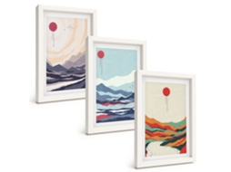 Composição De Quadros Abstratos De Montanhas Japonesas Espelharte (3 Peças 20x30 Cm)