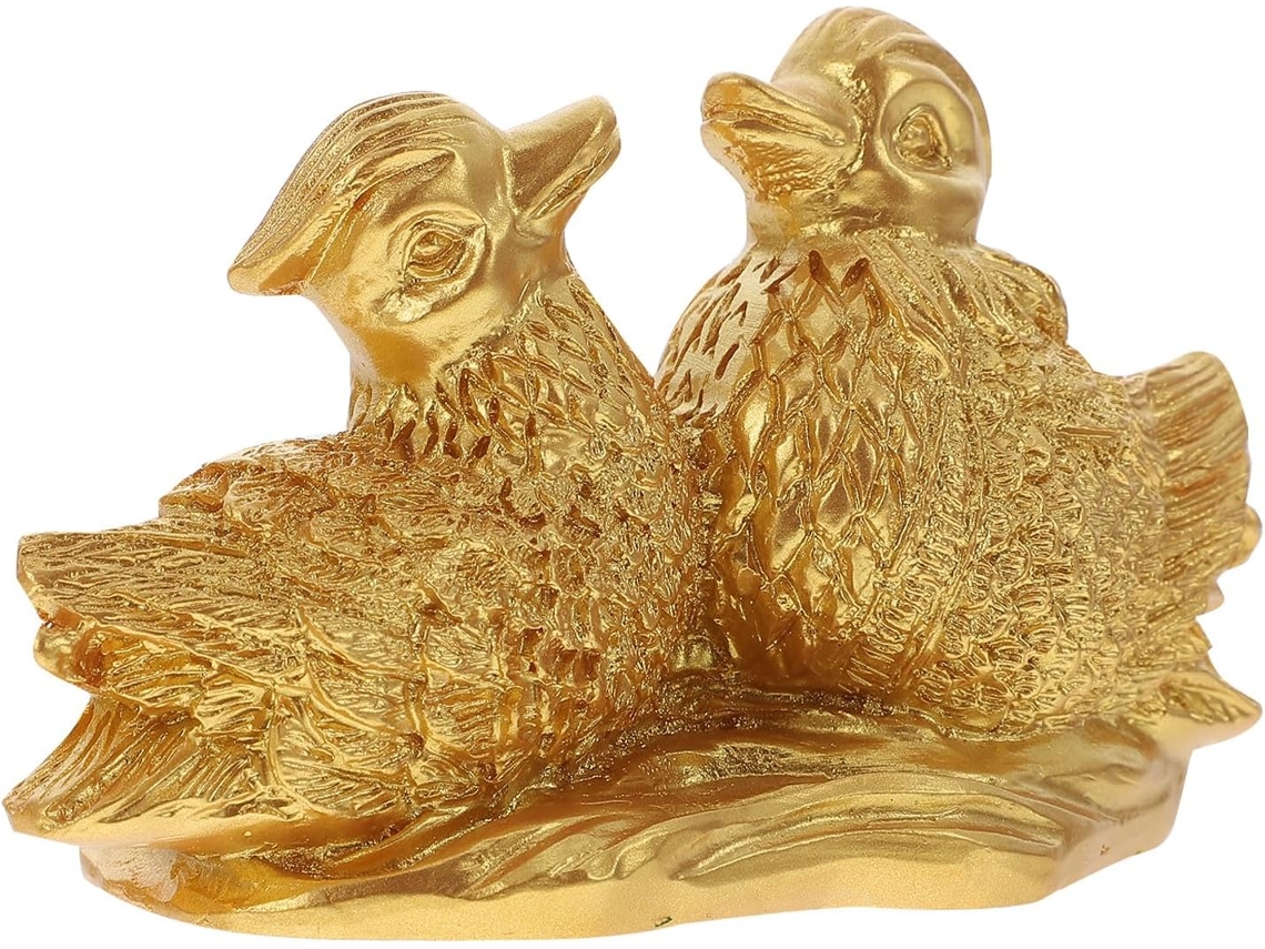 Patos Mandarins como Escultura Decorativa Viva em Resina, Presente de Casamento Dourado para Casais, CHABERLU