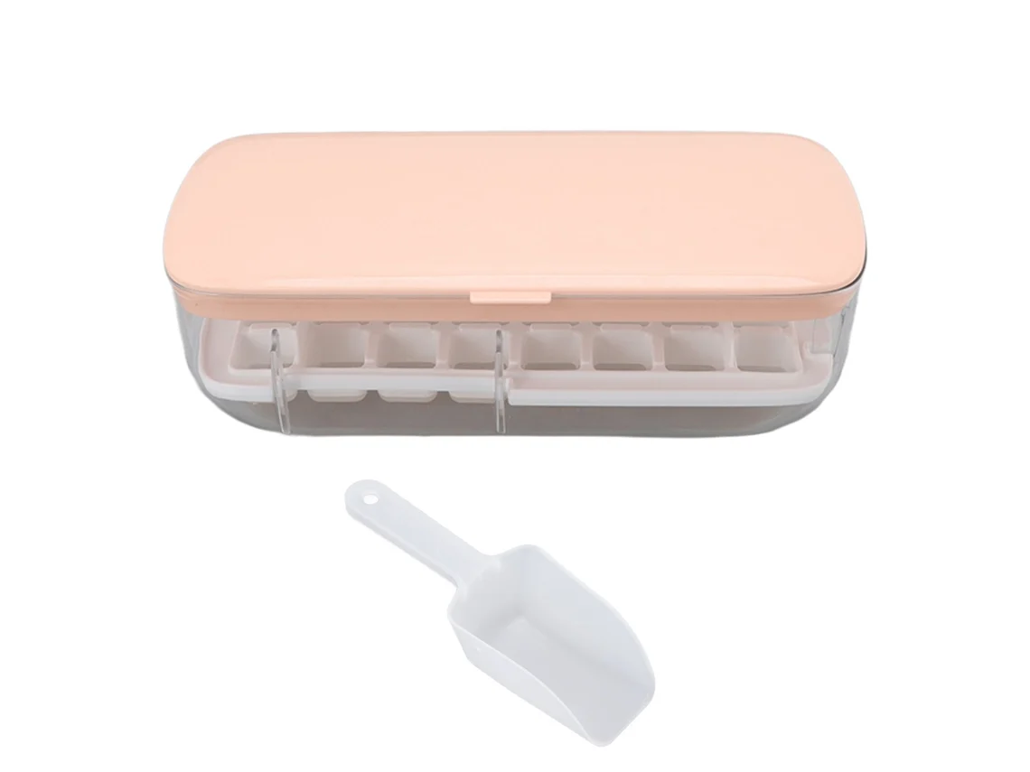 Forma de gelo de silicone Slowmoose com 24 compartimentos, forma de gelo doméstica com tampa, rosa