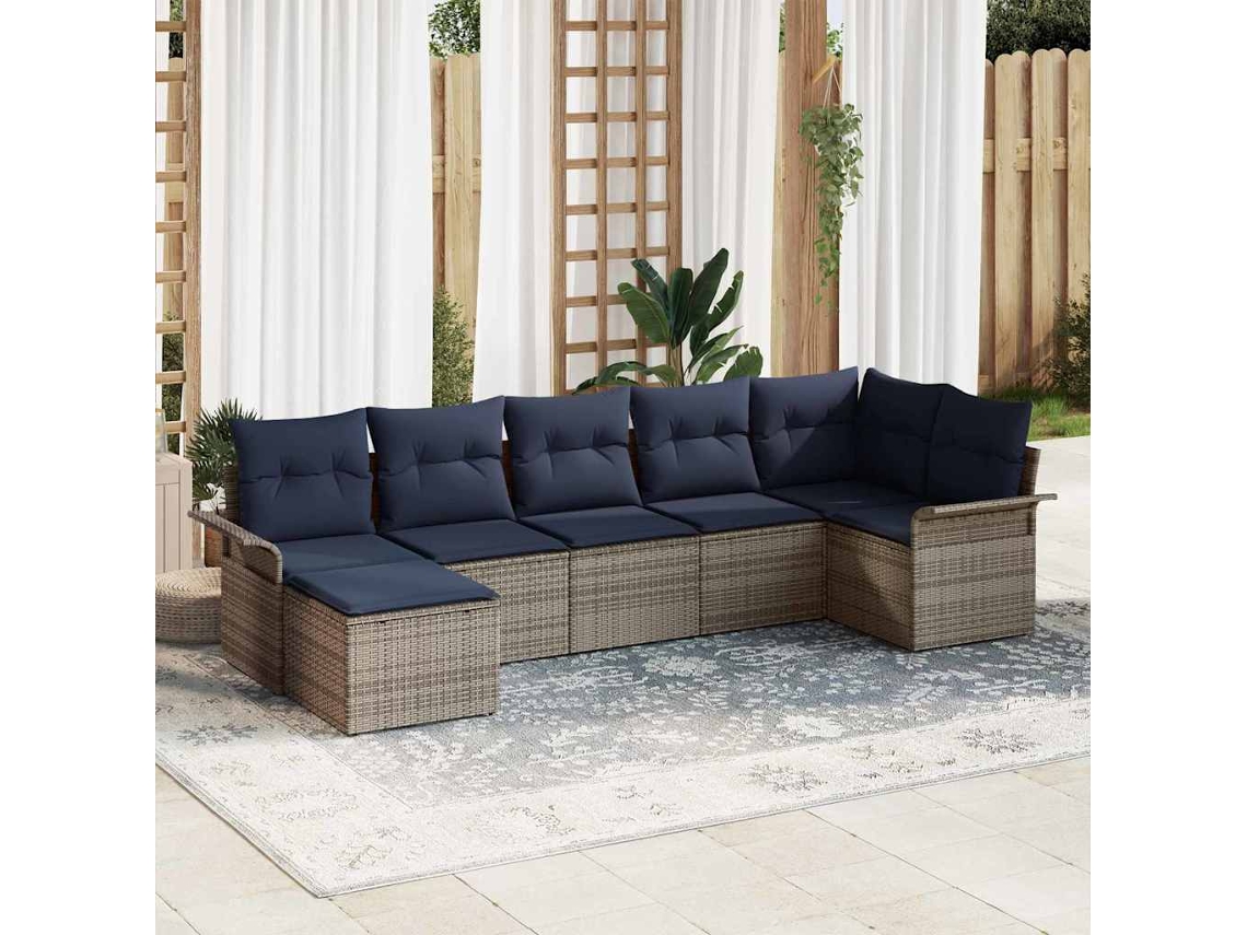 Vidaxl Conjunto De Sofá De Jardim Cinzeto Vime Pe