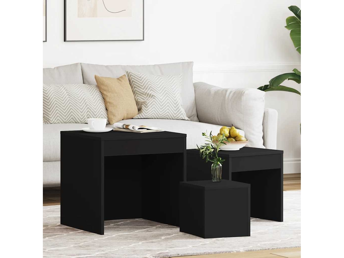 Vidaxl Mesas De Encastrar 3 Pcs Derivados De Madeira Preto