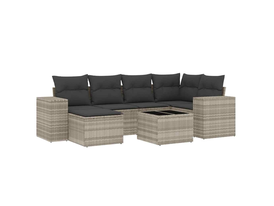 Conjunto de 7 Sofás Jardim com Almofadões Vime Pe Cinzento Claro MAISON EXCLUSIVE (7 pcs)