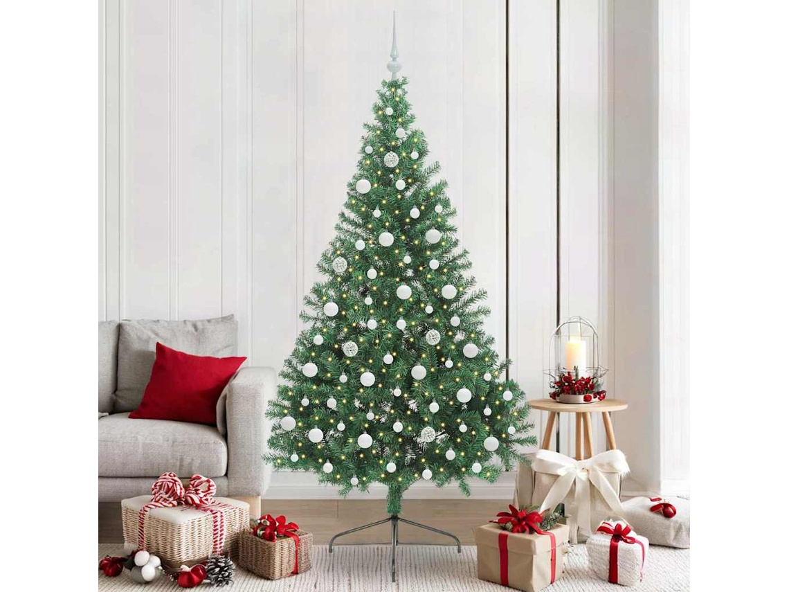 Vidaxl Árvore De Natal Artificial Pré-iluminada Verde 210 Cm Pvc