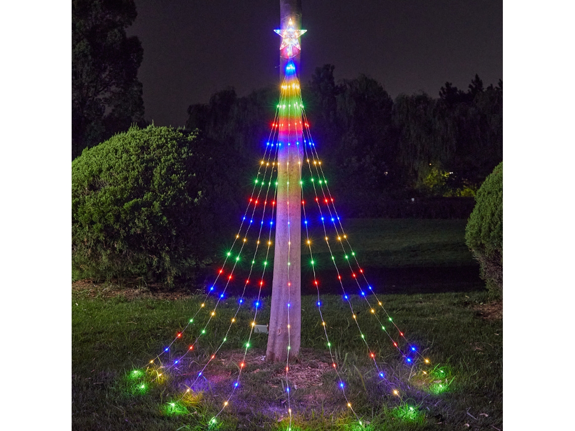 Guirlanda De Natal (colorida) Com 180 Luzes Led Em Cascata, Acompanha Controle Remoto Usb E 8 Modos De Iluminação.