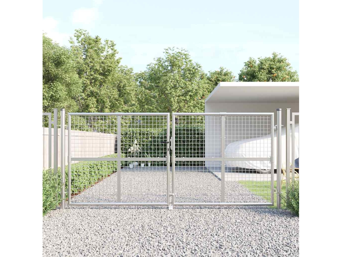 Vidaxl Portão De Jardim Em Tela Metálica Cor Prata 300x125 Cm Aço Galvanizado.