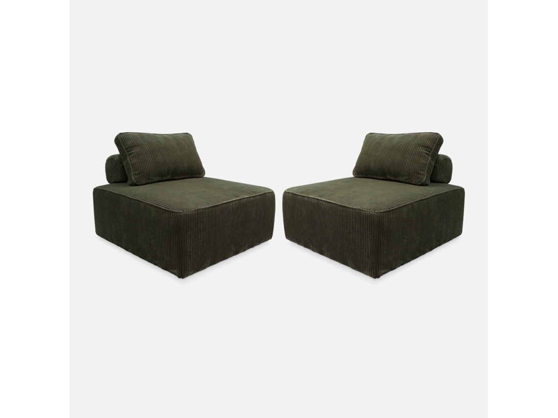 Sofá Modular Em Veludo Canelado, 2 Lugares, Verde Escuro