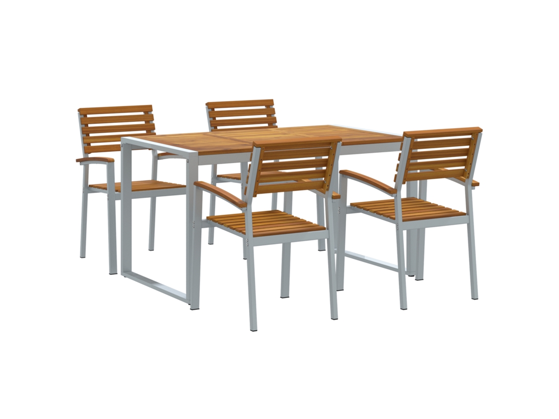Conjunto 5 Conjunto De Jantar Para Jardim Vidaxl Cinzento Madeira De Acácia Maciça (140 X 80 X 75 Cm)