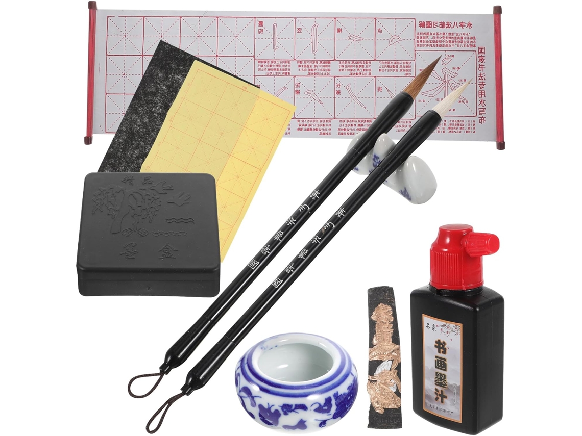 Kit de Caligrafia Chinesa Amosfun para Iniciantes: Canetas, Pano Reutilizável Água, Conjunto Plástico e Cerâmi