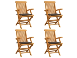 Conjunto de 4 Cadeiras de Jardim com Almofadões Cinza acastanhado Teca Maciça MAISON EXCLUSIVE (4 pcs)