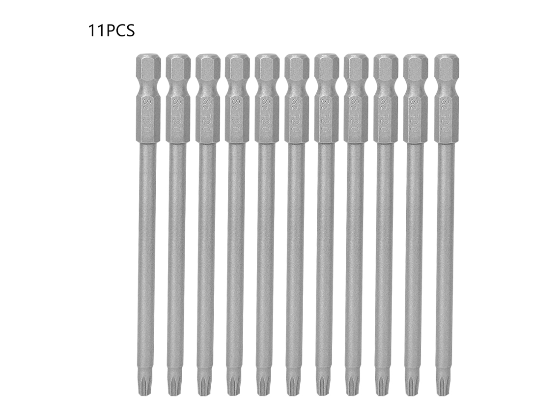Conjunto De 11 Bits De Parafuso Estrela Oco Em Aço 100mm Para Parafusadeiras Elétricas