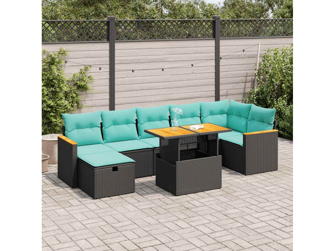 Vidaxl 8 Pcs Conjunto Sofás Jardim Almofadões Vime Pe/acácia Cinzento