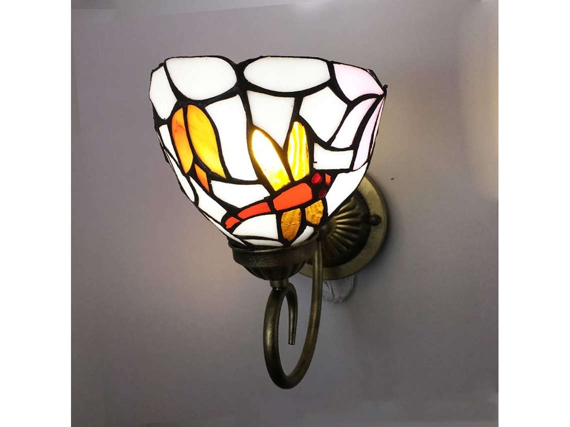 Abajur De Parede Estilo Tiffany, Cúpula De Vidro Pintado, Luminária De Leitura, Luminária Em Bronze Antigo