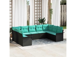 Vidaxl Conjunto de Sofá de Jardim 9 Pcs Preto Vime Pe