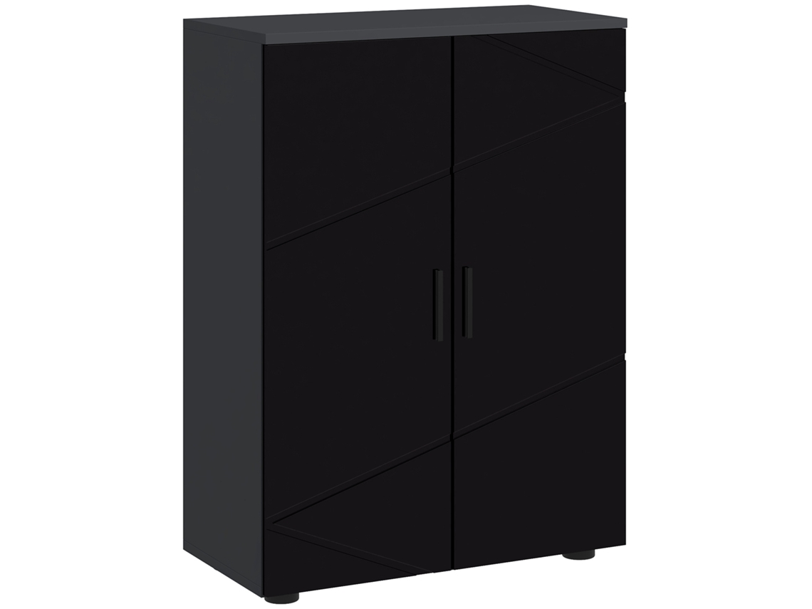 Armário De Banheiro Com 2 Portas De Madeira, 3 Prateleiras E Fechamento Suave, 60x30x82cm, Preto Brilhante