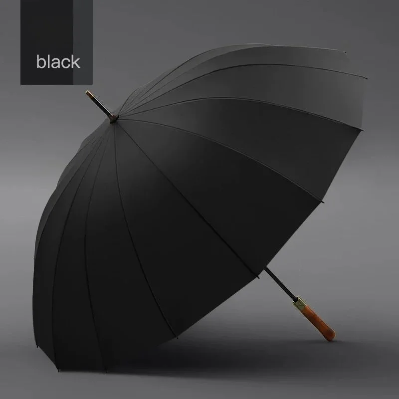 Guarda chuva de Alta Qualidade MDUG preto 16k com Cabo de Madeira, Cabo Longo, Haste Reta e Dupla Função