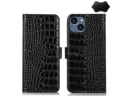 Capa Para Iphone 16 Plus Em Couro Bovino Com Textura De Crocodilo Na Camada Superior