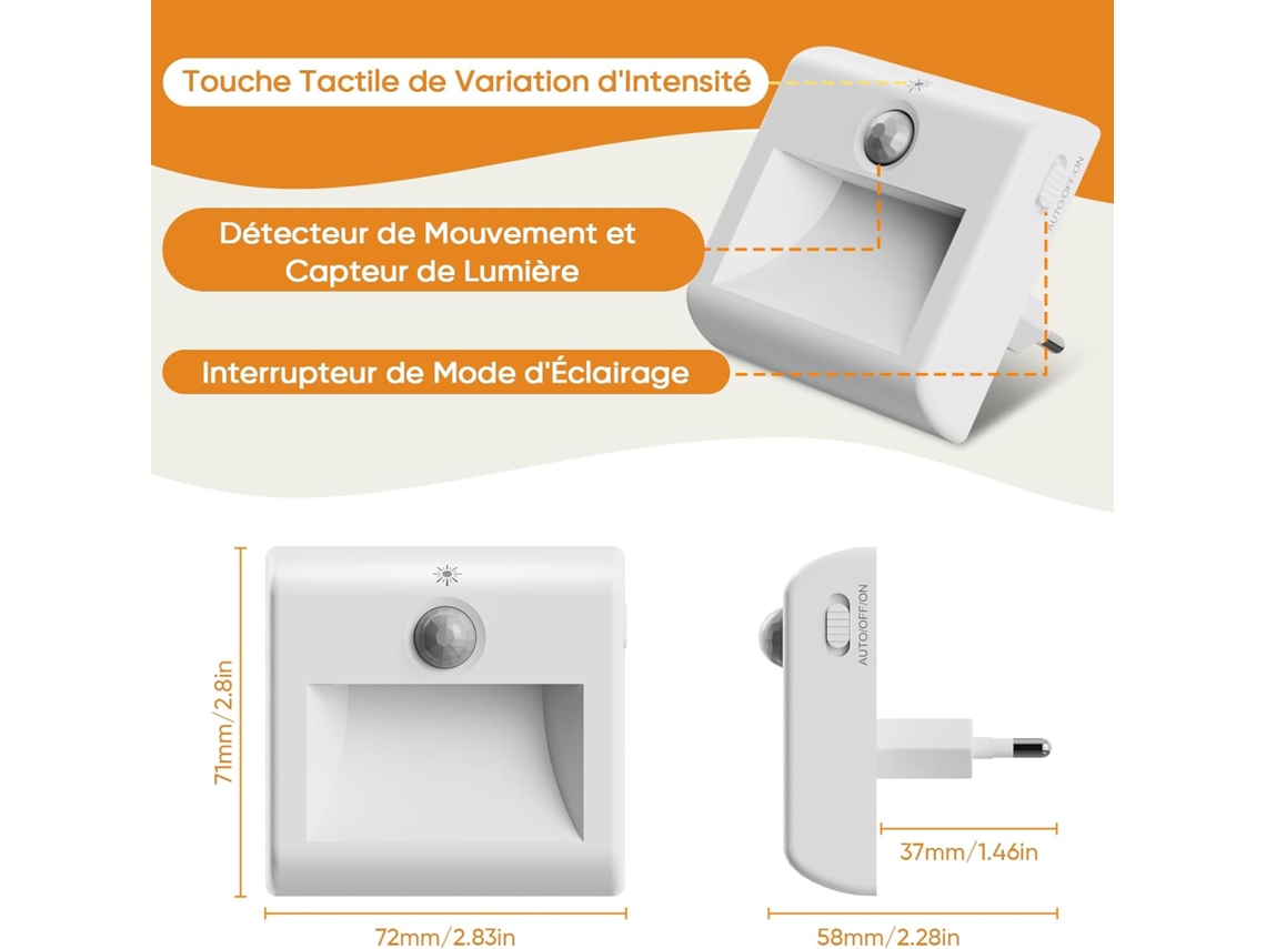 Luz Noturna de Tomada com Sensor de Movimento, Luz Branca Quente para Bebês, 3 Modos BRILVIBERA (ligado/automático/desligado)