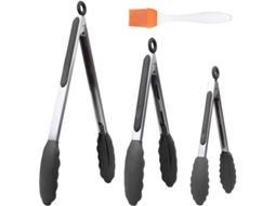 Pinzas De Cocina De Acero Inoxidable 18/8, 3 Tamaños (7",9",12"), Silicona Resistente Al Calor, Para Cocinar, Barbacoa Y Ensaladas