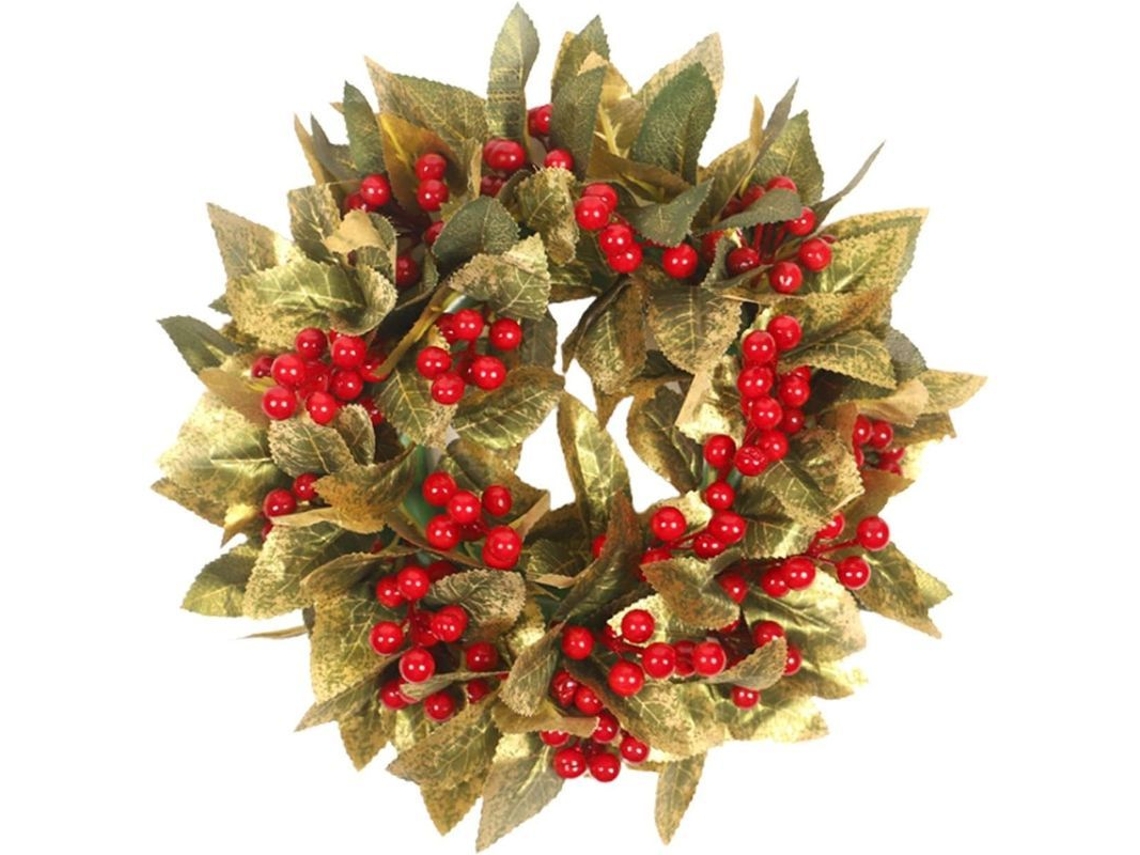 Corona De Hojas De Arce Artificial Para Cosecha Otoño Con Frutos Y Bayas Rojas 35cm