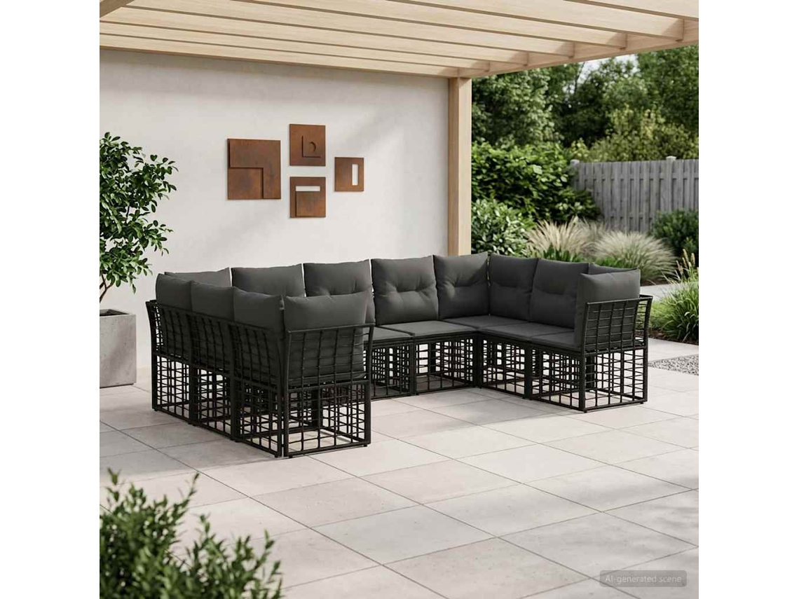 Vidaxl Conjunto de Sofás para Exterior Preto e Cinza Escuro Poliéster