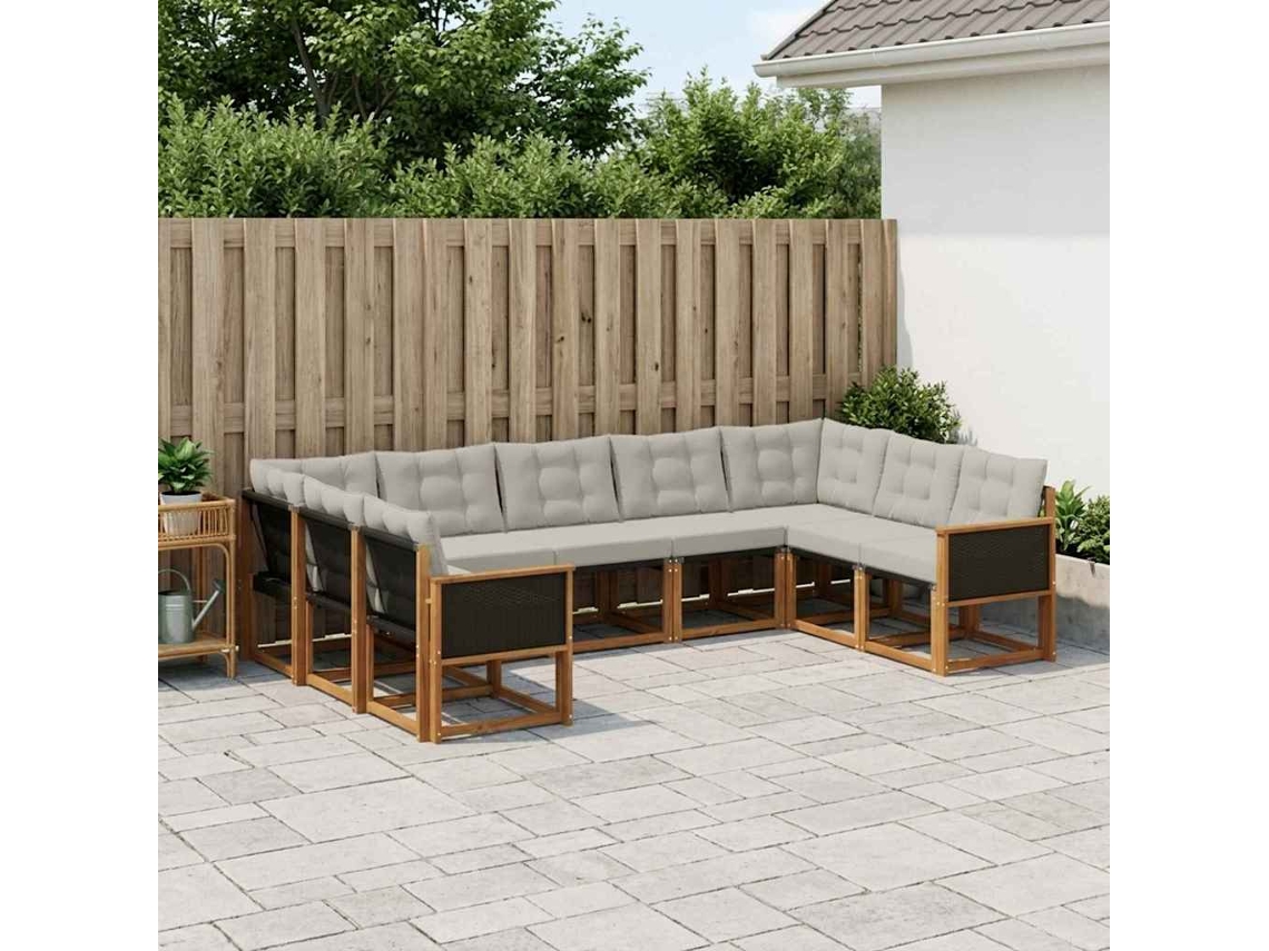 Vidaxl Conjunto De Sofás Para Exterior 9 Unid. Natural E Cinza Claro