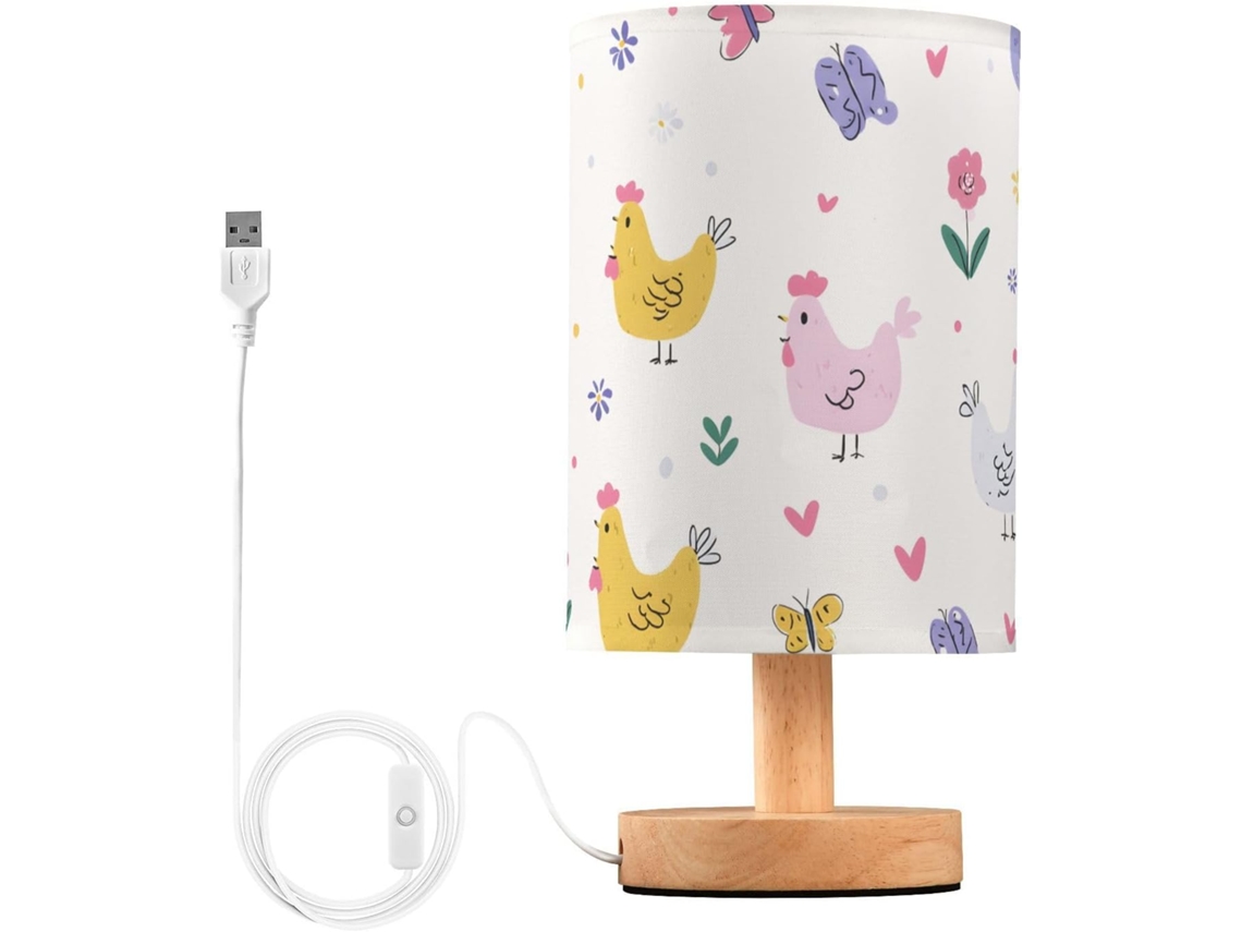 Abajur De Cabeceira Mnsruu Com Estampa Galinha E Flores, Fundo Branco, Led, Luminária De Mesa, Abajur Pequeno Com Cúpula