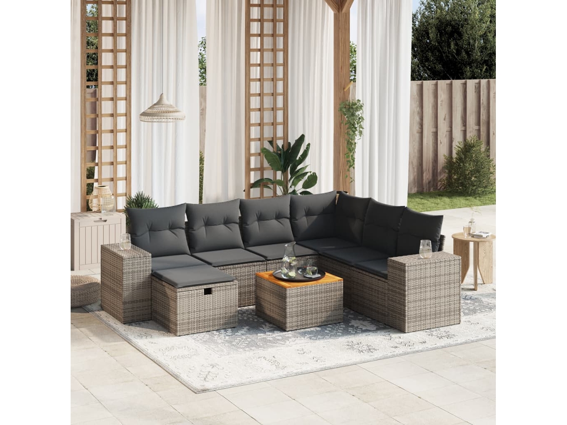 Vidaxl 8 Pcs Conjunto Sofás De Jardim C/ Almofadões Vime Pe Cinzento