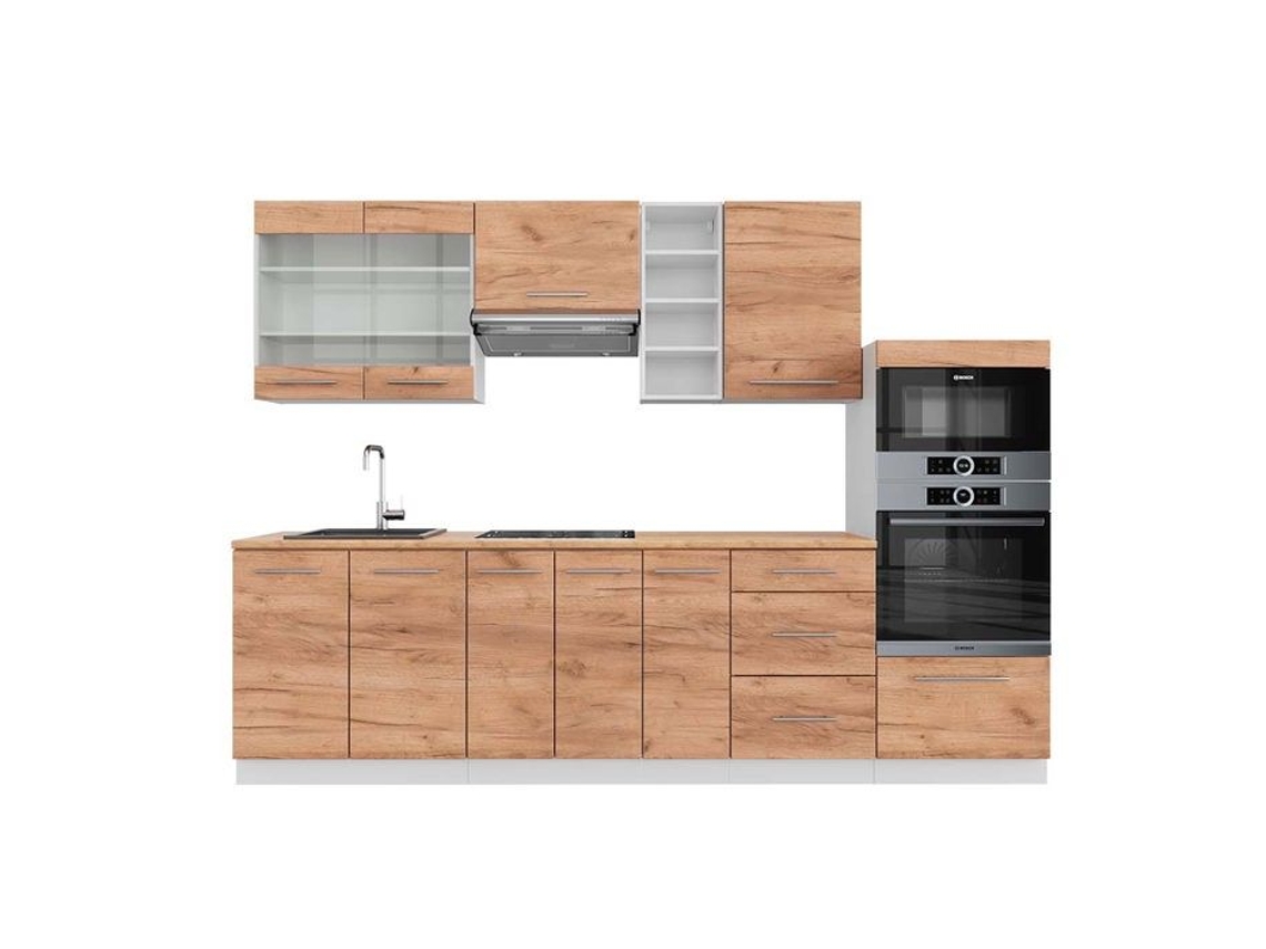 Cozinha Fame-Line, 280 cm, Carvalho PT, Carvalho dourado/branco, VICCO