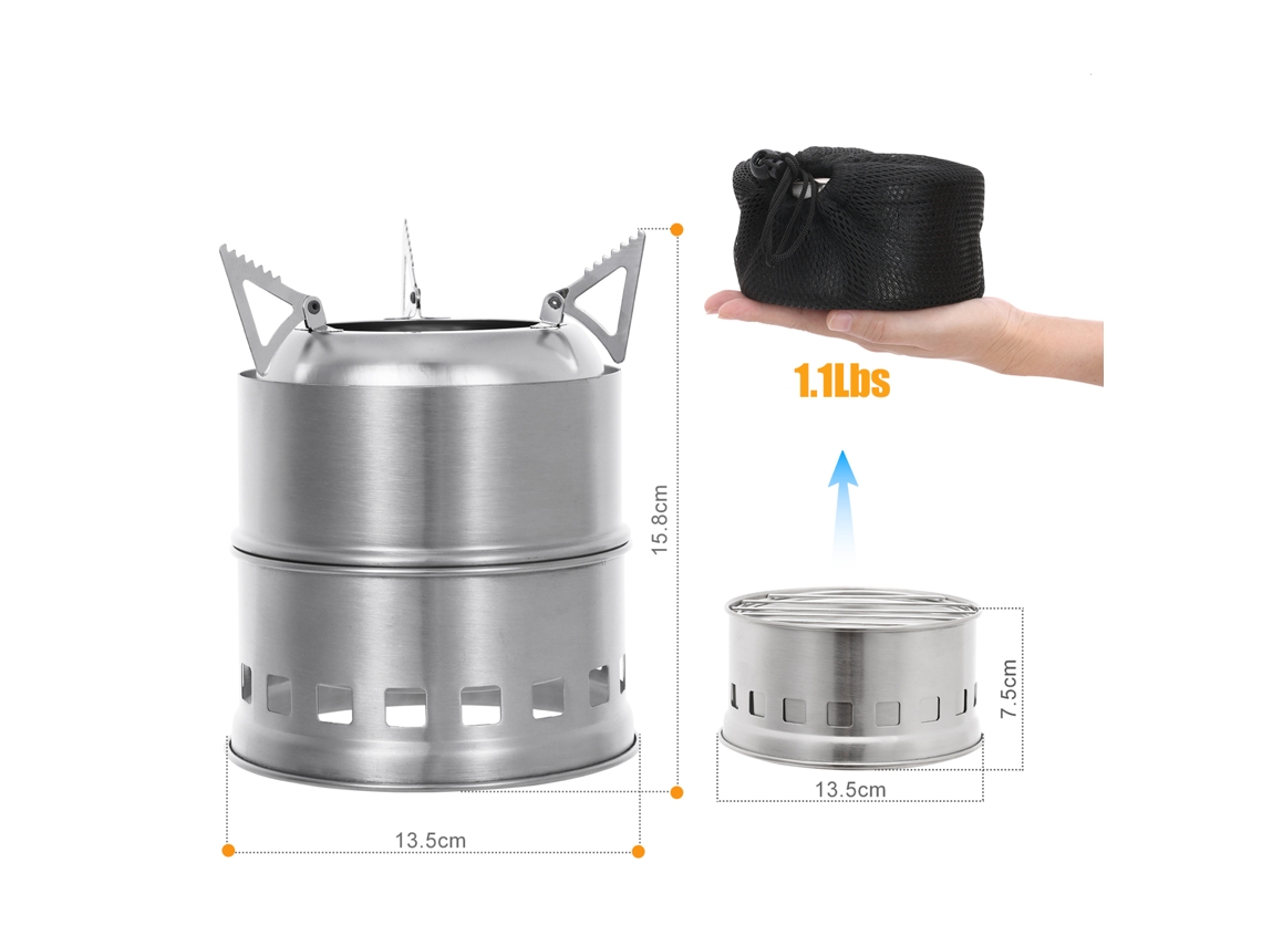 Estufa de Aço Inox Portátil para Camping e Churrasco